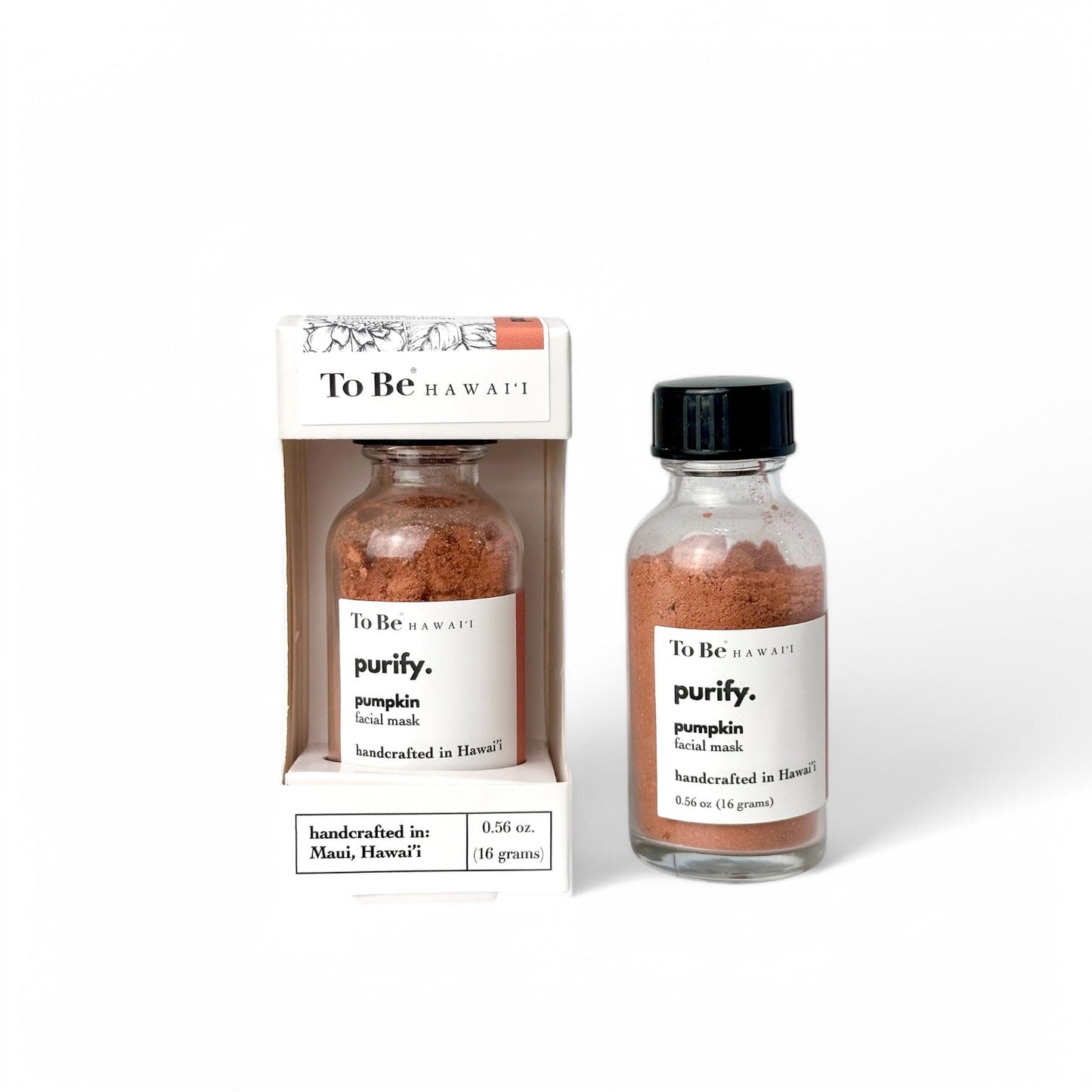 Bottle of 'purify' pumpkin facial mask by To Be Hawaii with packaging 