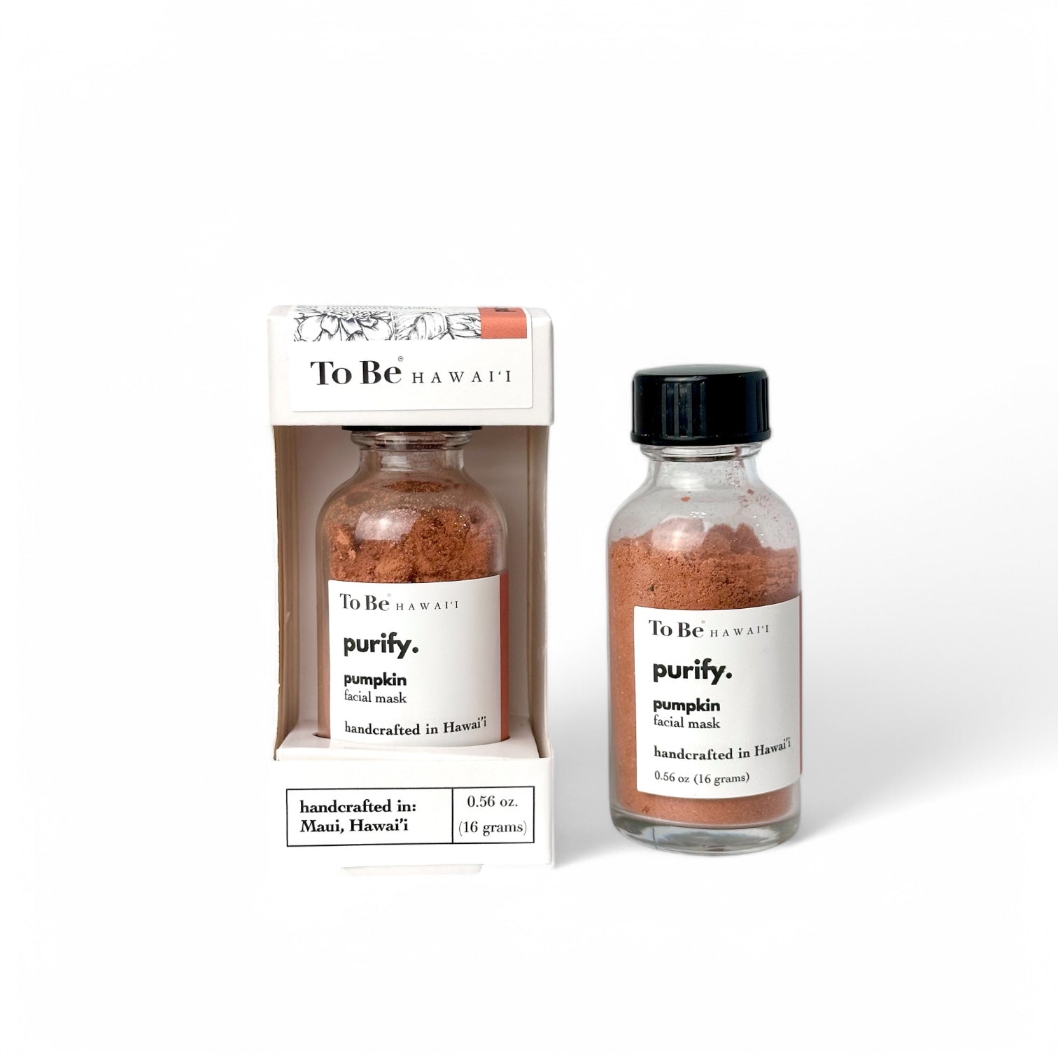 Bottle of 'purify' pumpkin facial mask by To Be Hawaii with packaging 