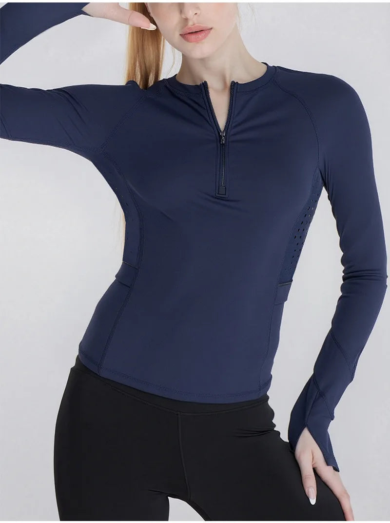 Thumbhole detail on quick-dry long sleeve running top for women