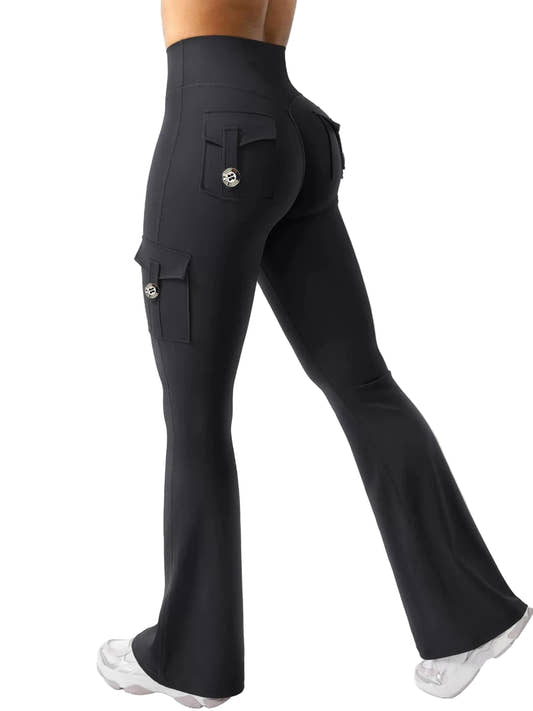 High waist flare cargo leggings for women - back  view
