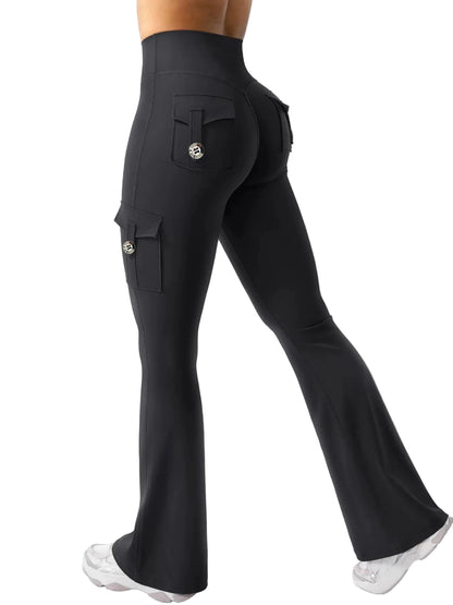 High waist flare cargo leggings for women - back  view
