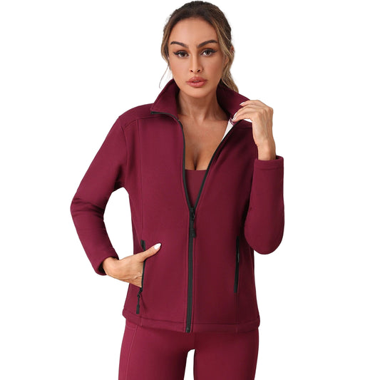 Warm women's sports coat with stand-up collar design