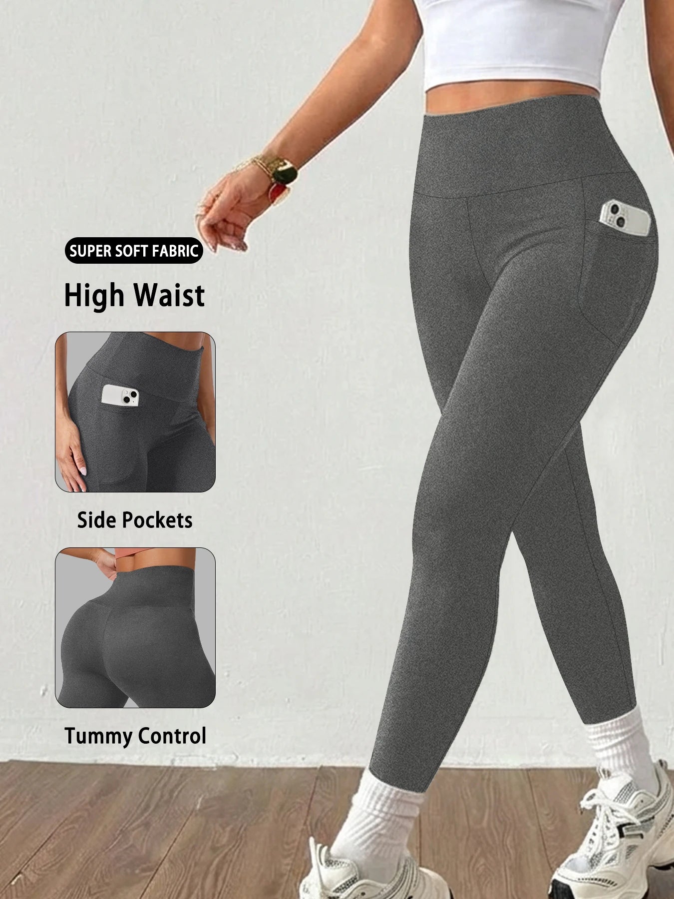 Gray leggings back view showing scrunch fit and ankle-length cut – women's activewear