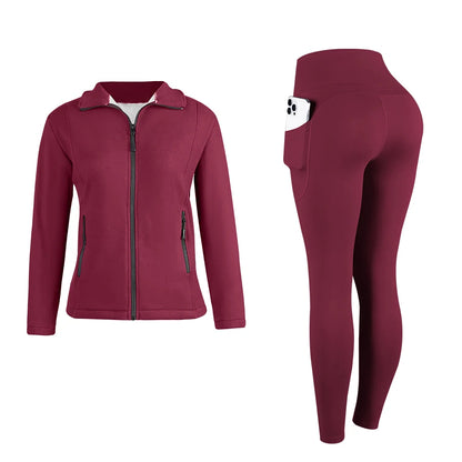 Zip hoodie activewear set with pockets - side view
