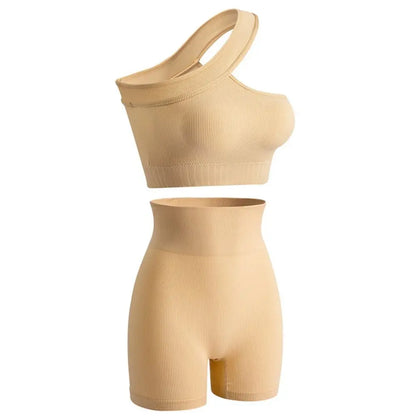 Beige shapewear set with crop top and shorts 