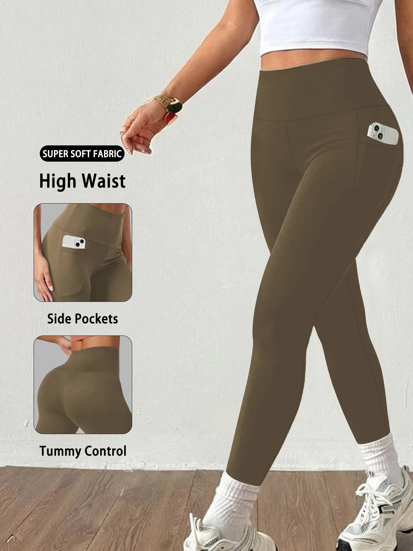  high waist yoga leggings with side pockets – soft stretch women's workout pants
