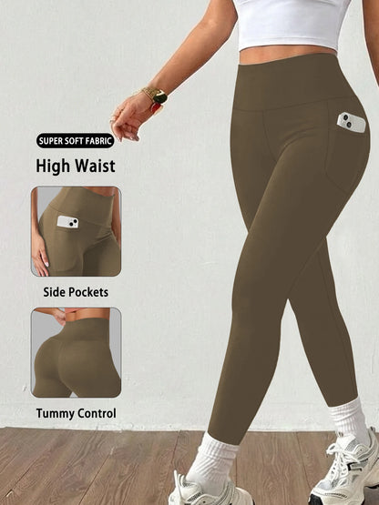  high waist yoga leggings with side pockets – soft stretch women's workout pants
