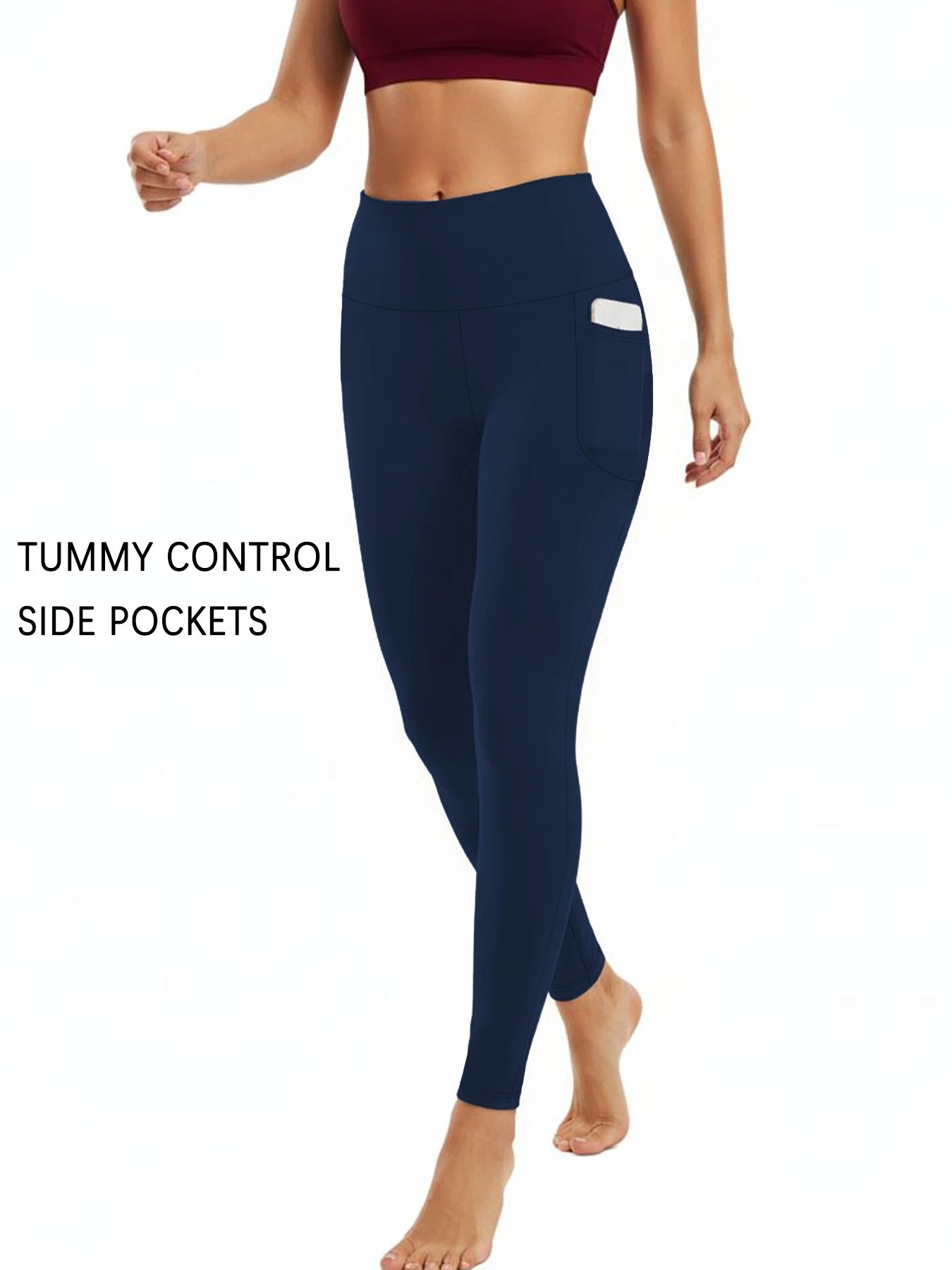 Women wearing high waist leggings with phone in side pocket – workout ready style