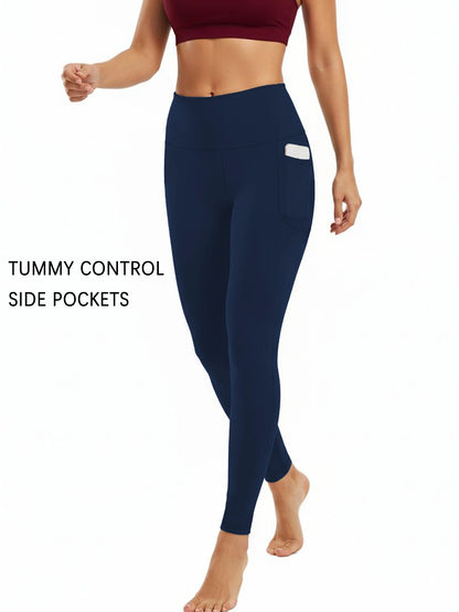 Women wearing high waist leggings with phone in side pocket – workout ready style