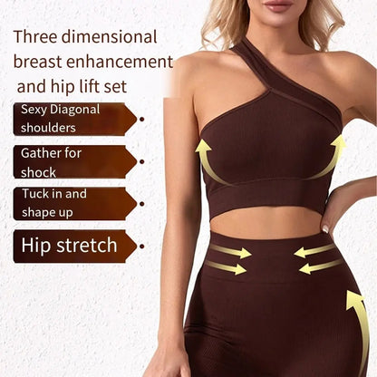 Seamless ribbed 2-piece activewear set for women - front view
