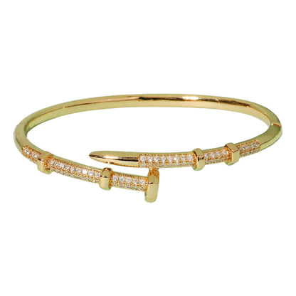 Women’s open cuff stainless steel bracelet on wrist