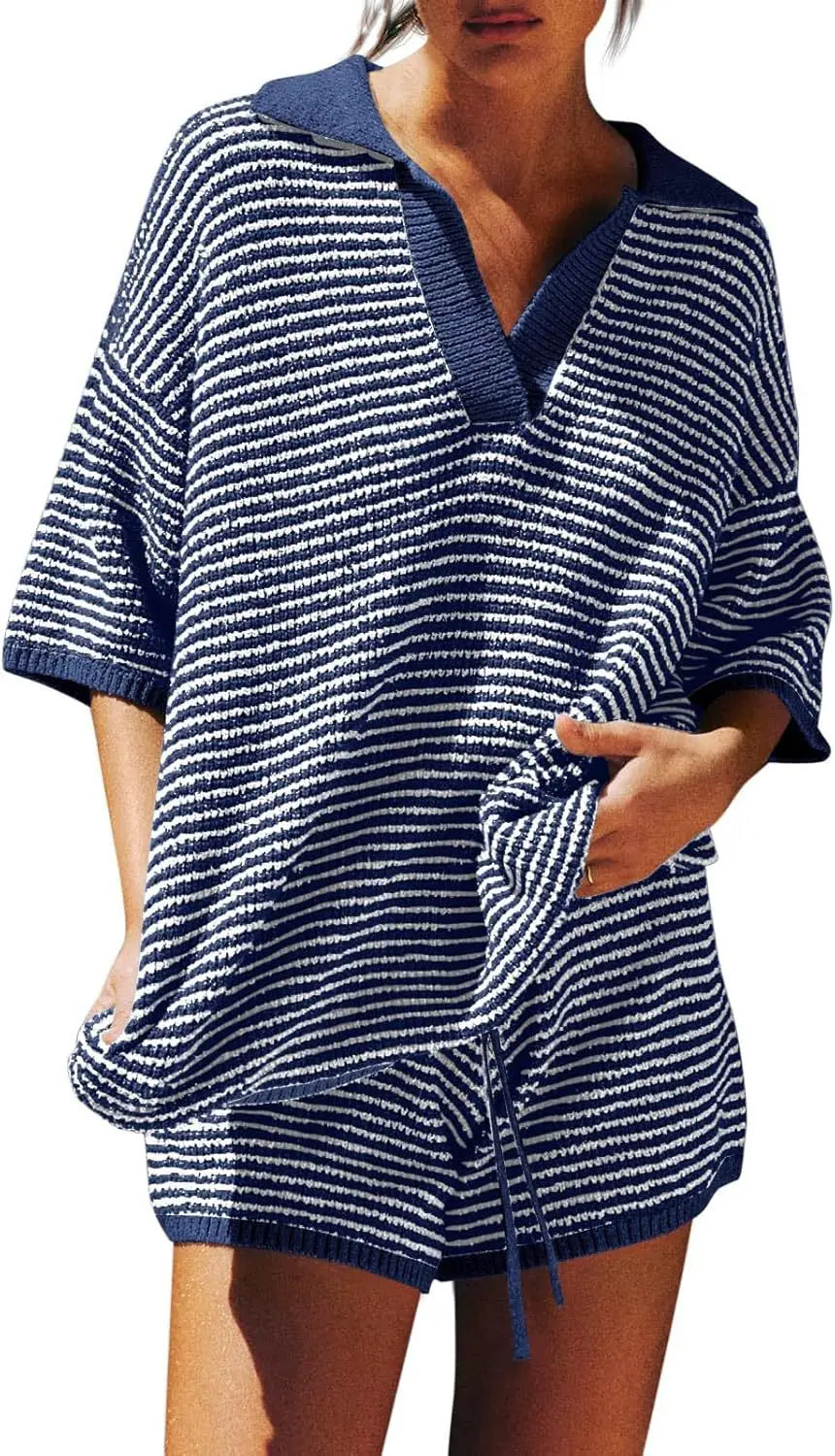 Two piece striped set perfect for weekend and leisure activities