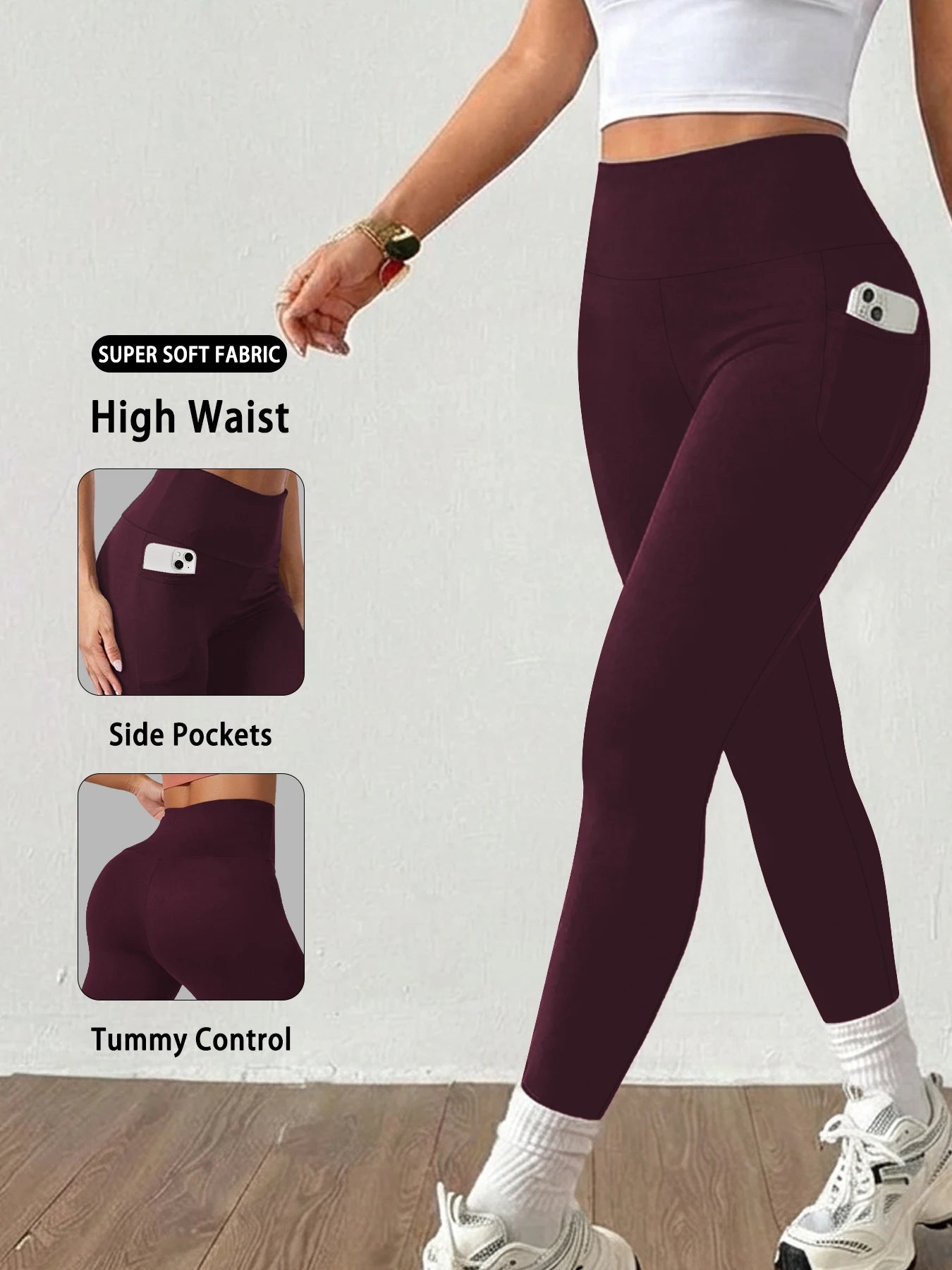 yoga leggings close-up showing wide waistband and tummy control panel