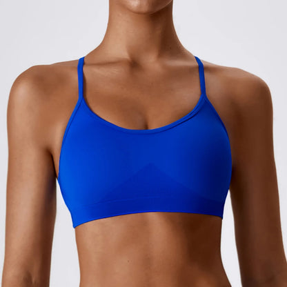 Close-up of crossback sports bra fabric – double-brushed nylon spandex workout bra
