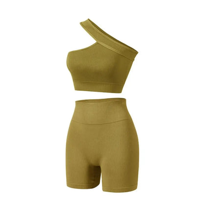 Seamless one shoulder set for yoga, running and casual wear
