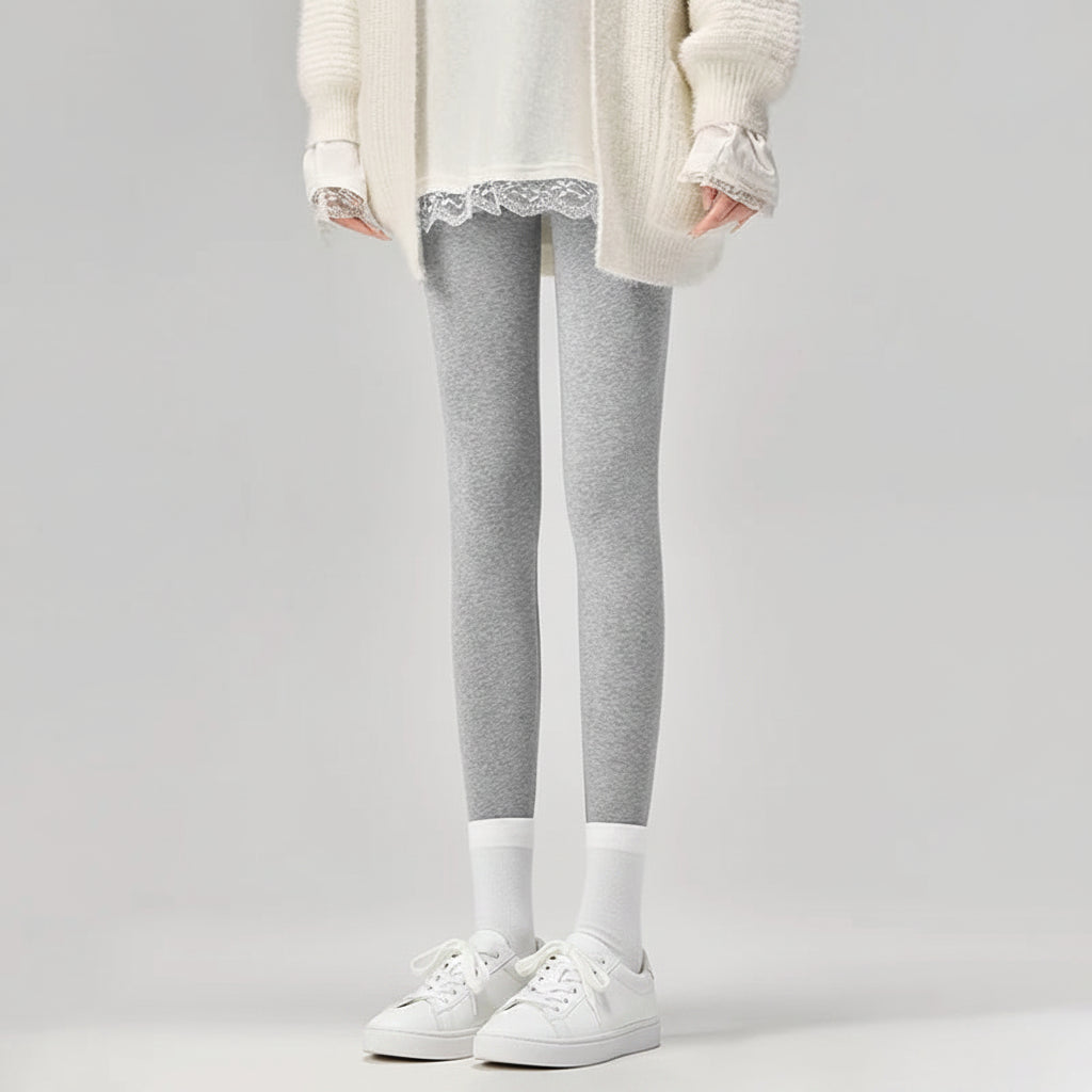 Women wearing high waist fleece lined leggings – slim fit thermal pants for winter
