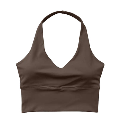 Brown halter top on a light wooden surface 