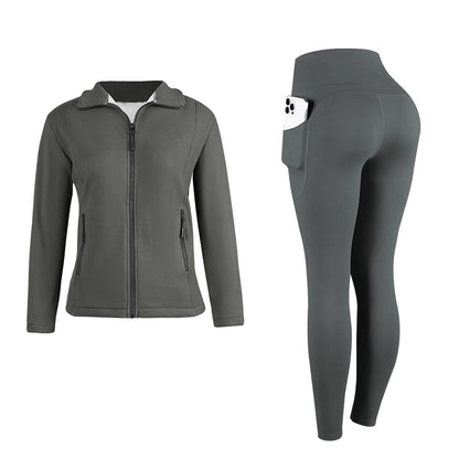 Butt-lifting legging paired with fleece hoodie - full length view
