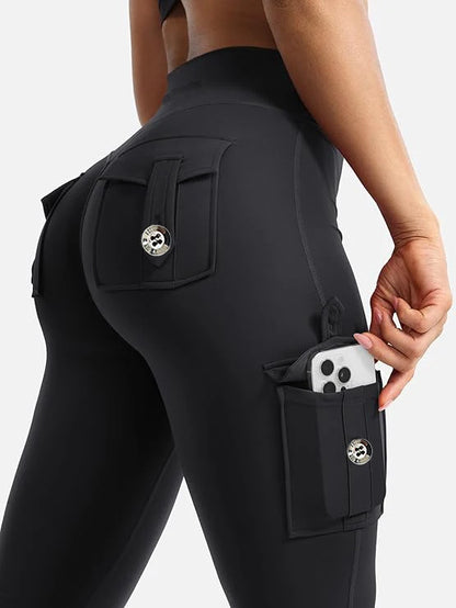 Women's flare cargo leggings available in sizes S to XL