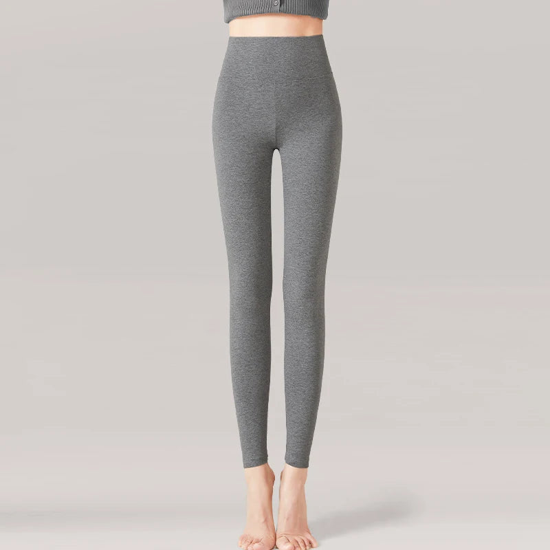 Women's high waist thermal leggings in neutral tone – soft knit winter activewear
