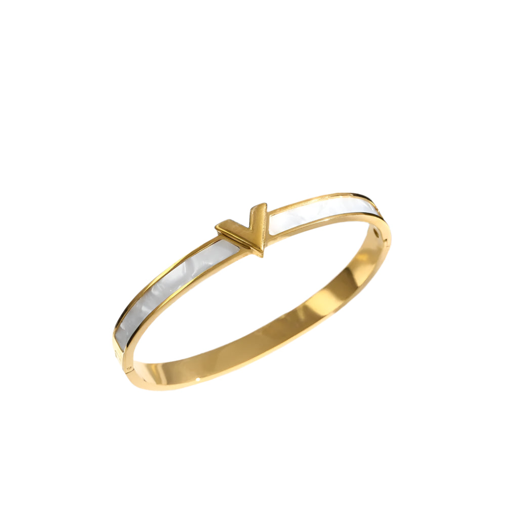 Gold bracelet with a unique V design  