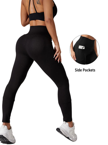 Pink high waist leggings with phone pocket – women's soft activewear for gym and running
