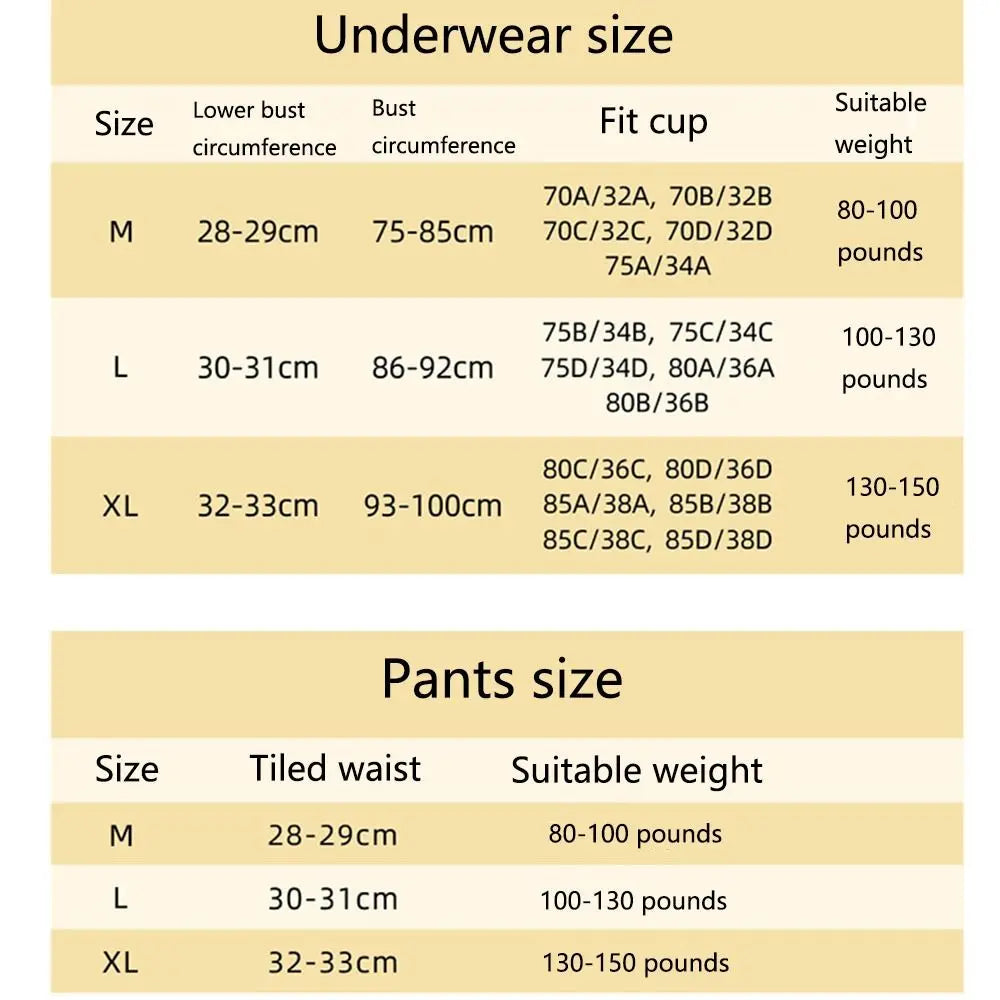 Size chart for underwear and pants with measurements and weight ranges.