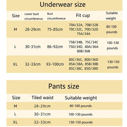 Size chart for underwear and pants with measurements and weight ranges.