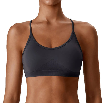 Crossback yoga bra with removable chest pads – soft nylon workout bra for women
s 