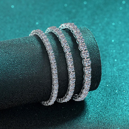 Moissanite tennis bracelet full circle view – 5mm D color VVS1 stones in silver setting
