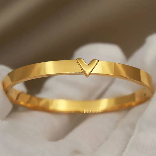 High-polish gold V-accent bangle bracelet in 316L stainless steel – minimalist wrist jewelry for women
