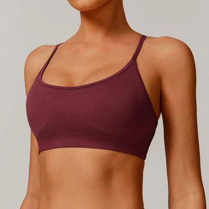 Women's crossback bra with hollow back design – breathable nylon gym top
