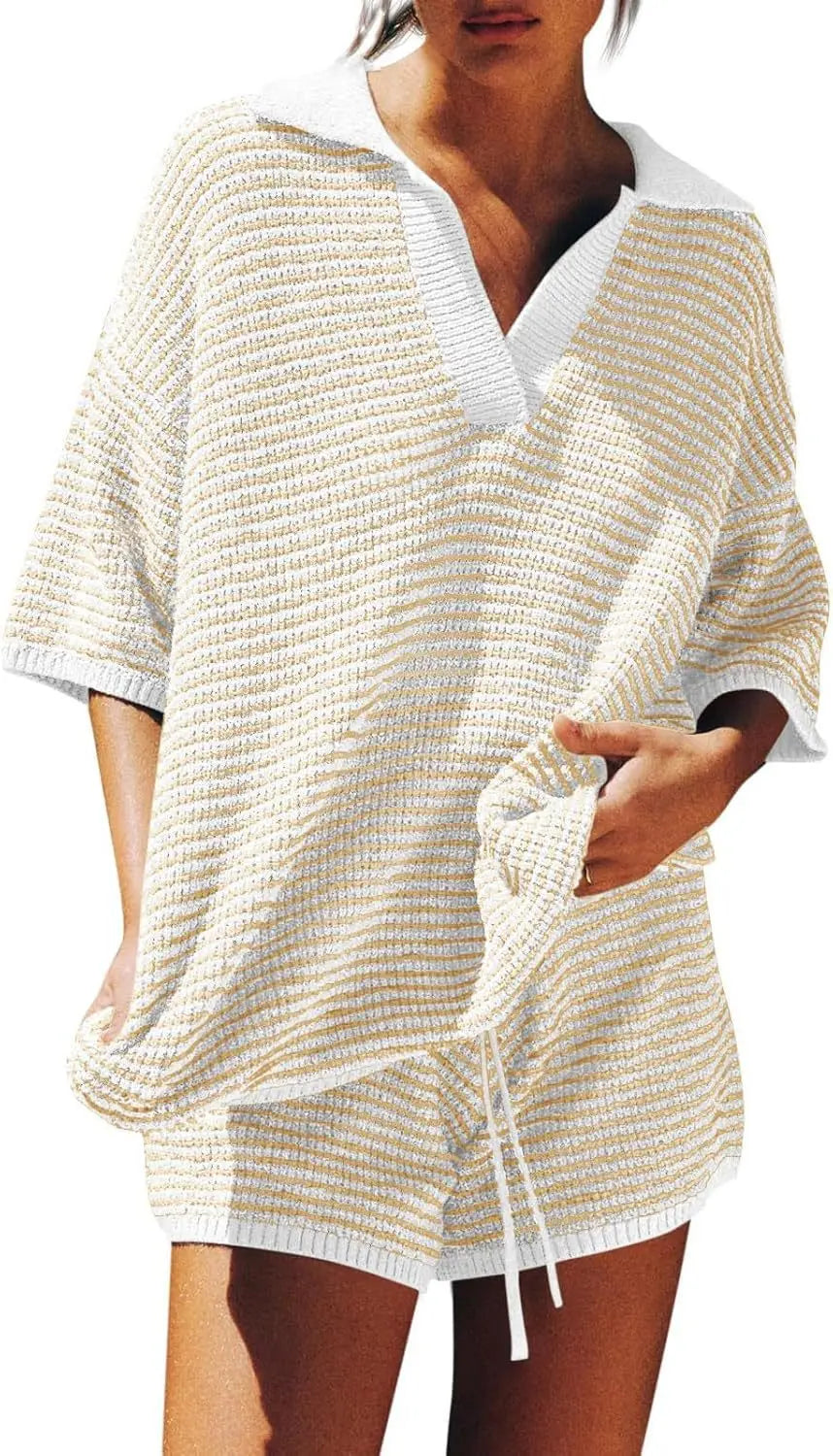 Stylish knit sweater and shorts combination for relaxed wear