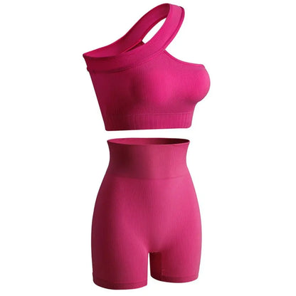 Close-up of ribbed seamless fabric texture on activewear set
