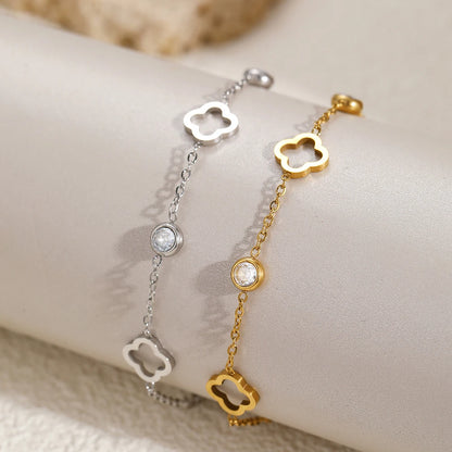 Gold and silver hollow clover zirconia bracelets – tarnish-resistant chain bracelet set for women
