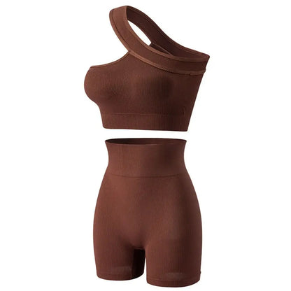 High waist biker shorts hugging curves - close-up

