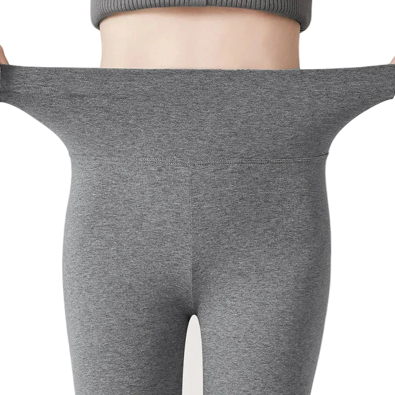 fleece lined leggings showing stretch and soft fabric texture
