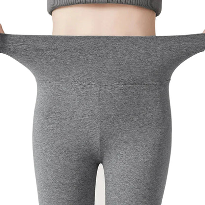 fleece lined leggings showing stretch and soft fabric texture
