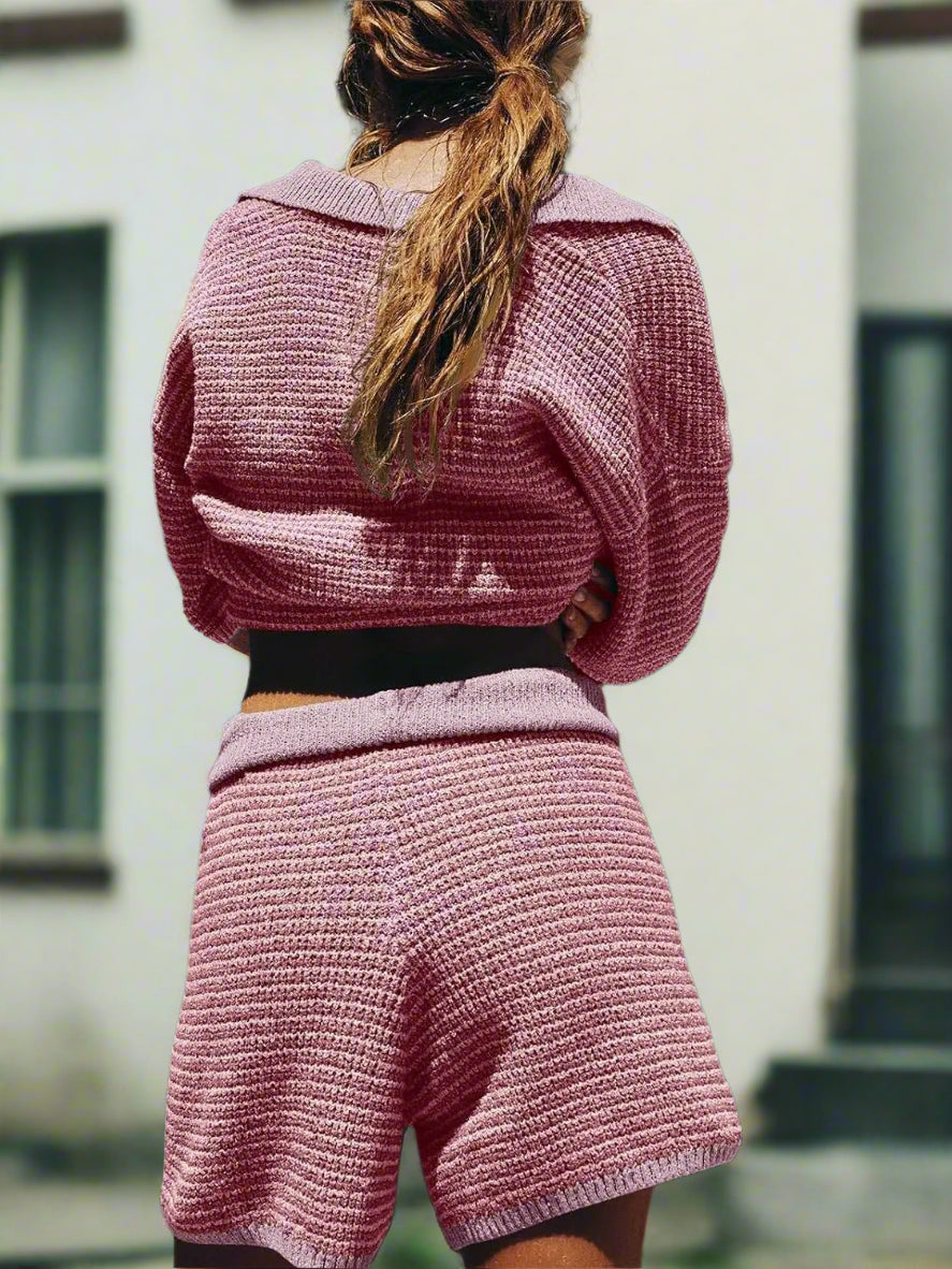 Comfortable knit sweater and shorts coordinated outfit set