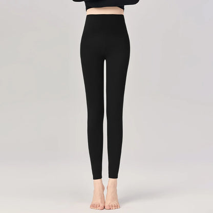 Full length view of seamless high waist leggings – warm stretchy bottoms for autumn winter
