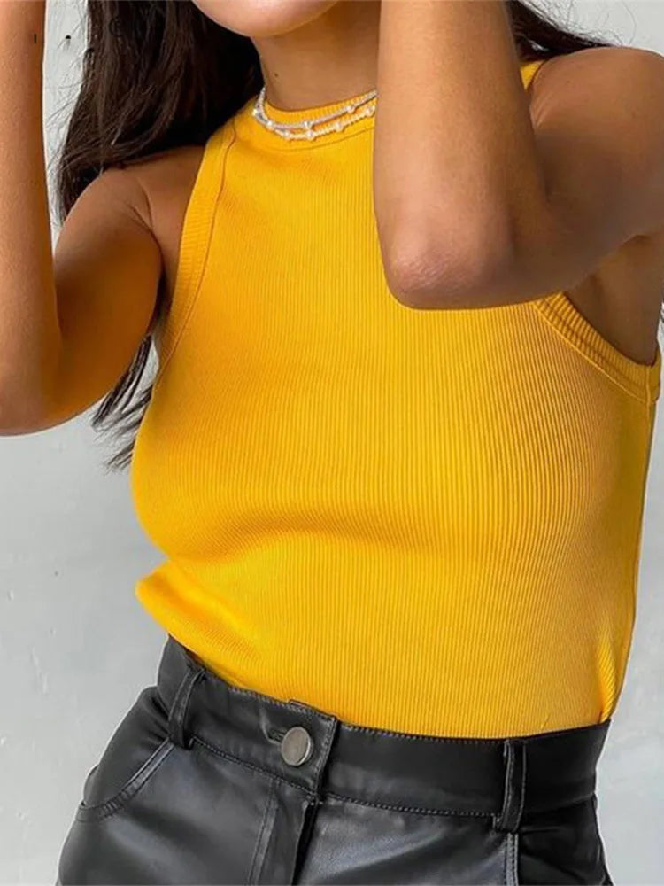 Yellow stretchy tank in soft fabric blend for casual wear

