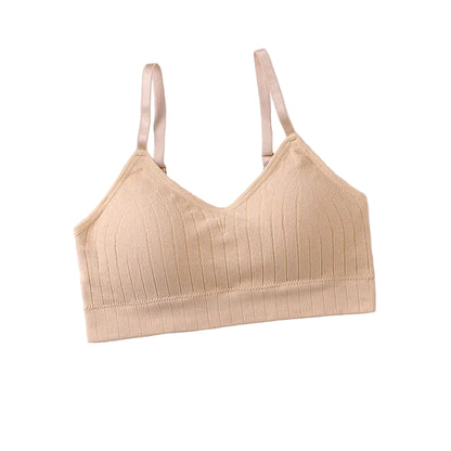Close-up of ribbed knit fabric texture on cami bralette
