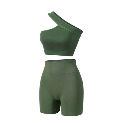 Ribbed crop top and shorts activewear set - full length view
