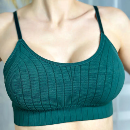 Ribbed knit padded cami bralette with adjustable straps 
