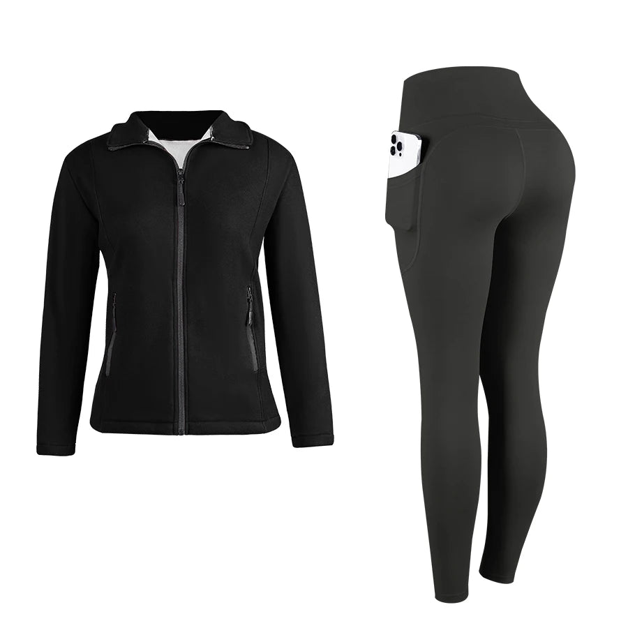Fleece zip-up hoodie with utility pockets for gym and yoga
