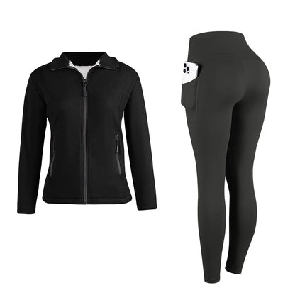 Fleece zip-up hoodie with utility pockets for gym and yoga
