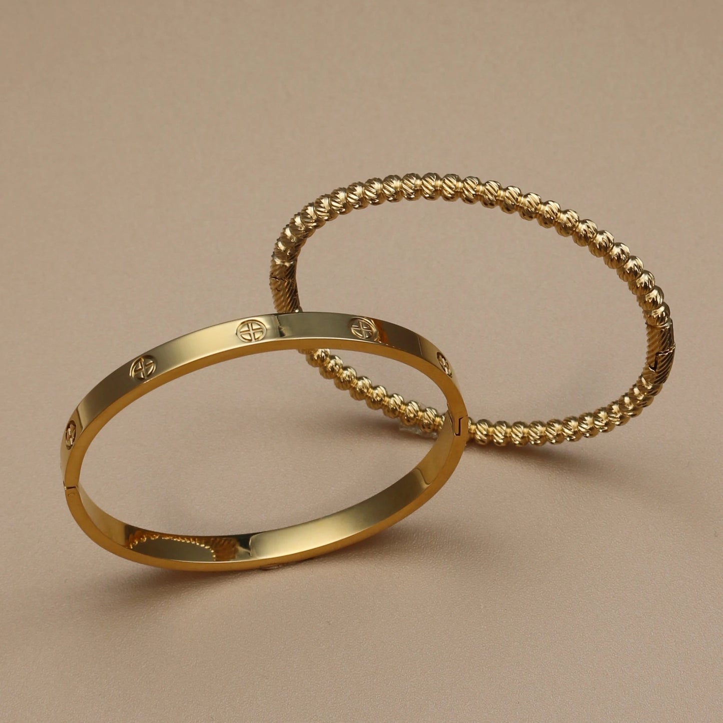 Smooth gold bangle with evenly spaced zircon stones – stainless steel waterproof bracelet
