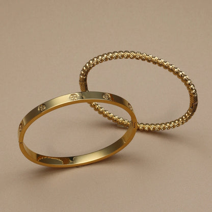 Smooth gold bangle with evenly spaced zircon stones – stainless steel waterproof bracelet
