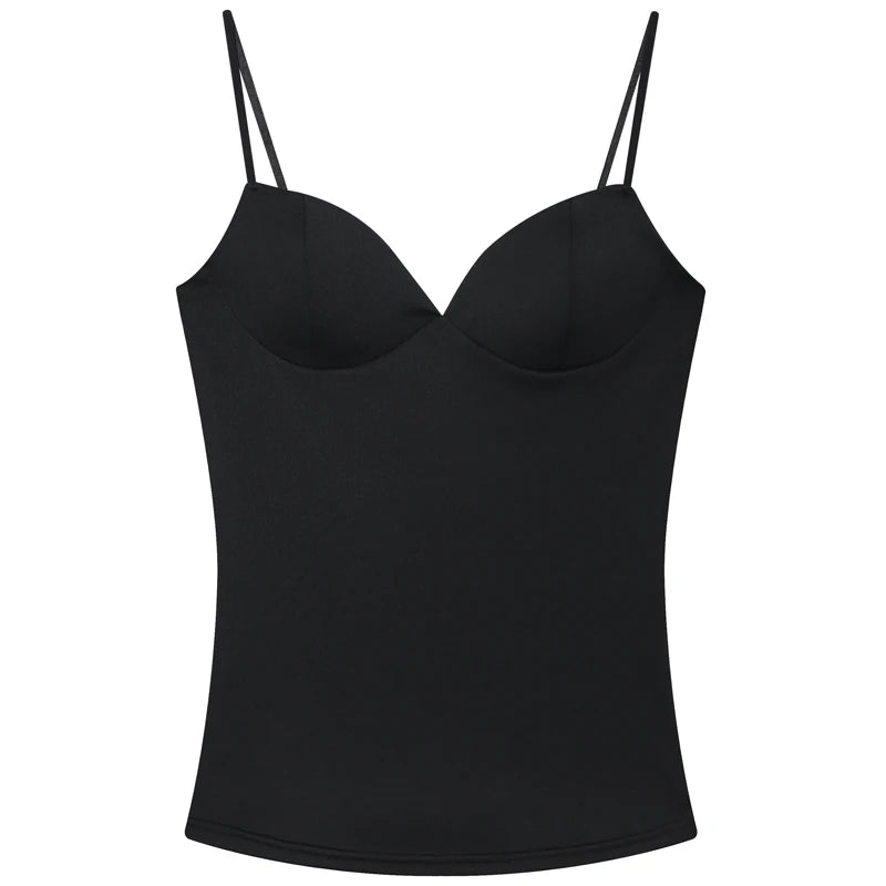 Black spaghetti strap top .
