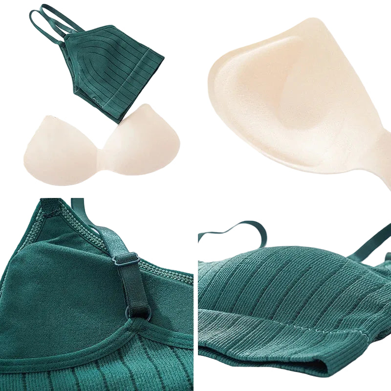 Ribbed knit bralette with U-shaped back and spaghetti straps
